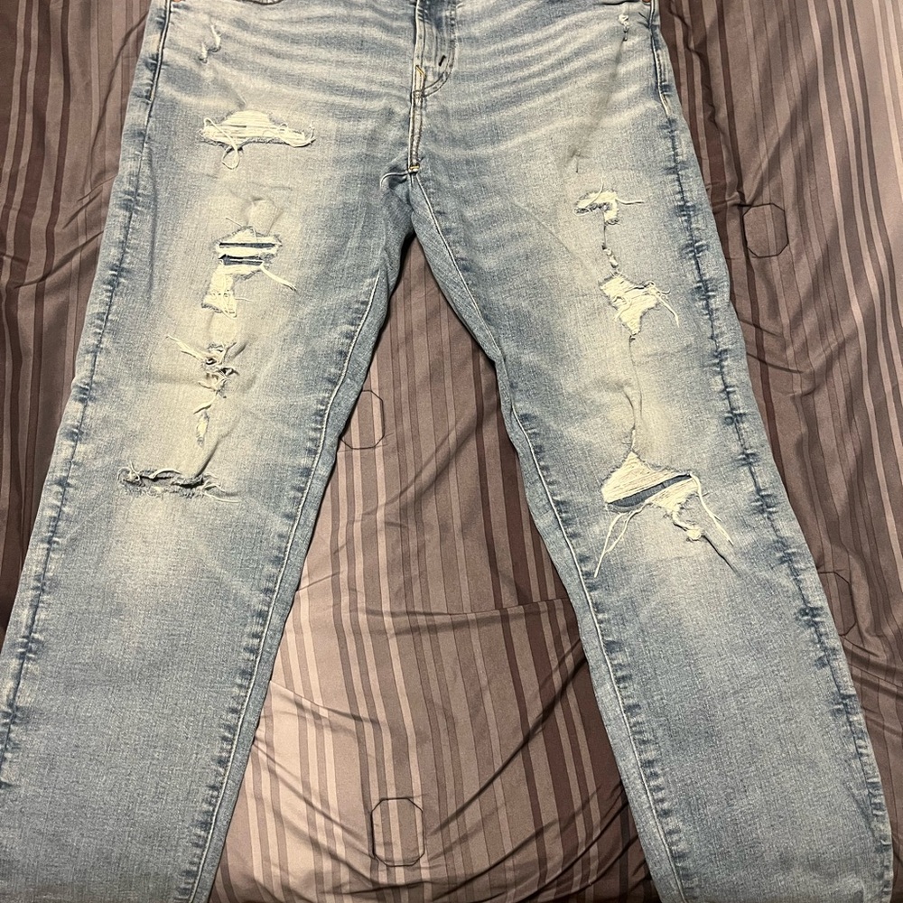 Light Blue Straight Leg Distressed Jeans